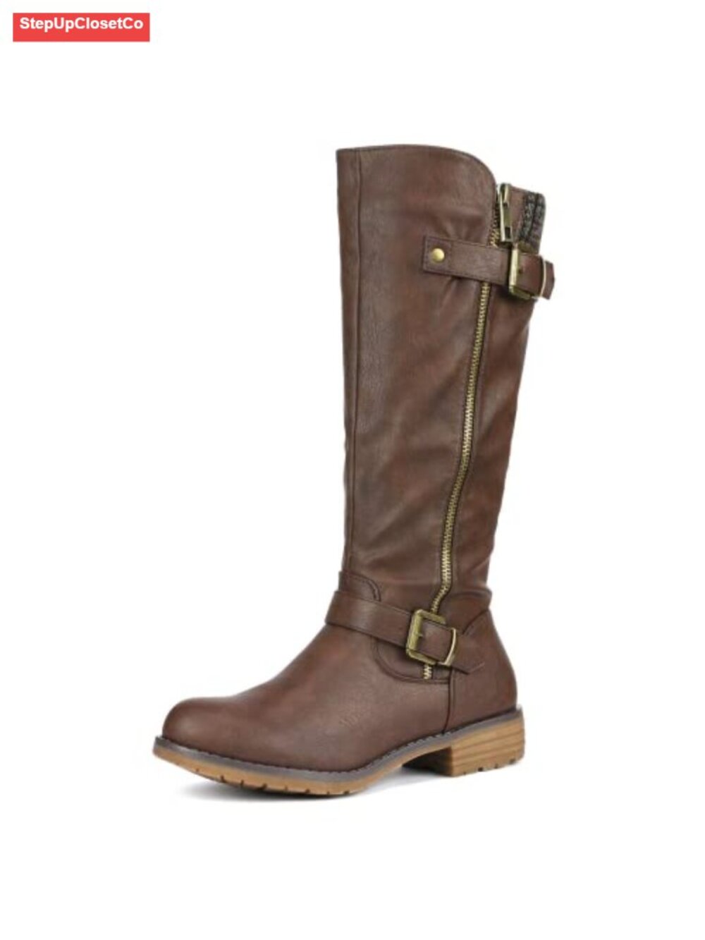 Women's PU Leather Knee High Riding Boots Side Zipper